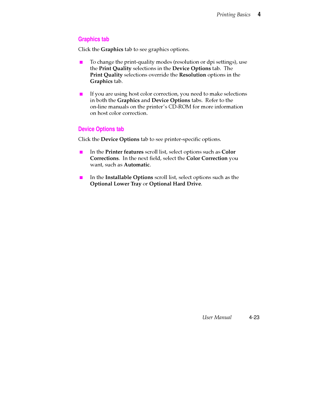 Tektronix 360 user manual Graphics tab, Device Options tab, Optional Lower Tray or Optional Hard Drive 