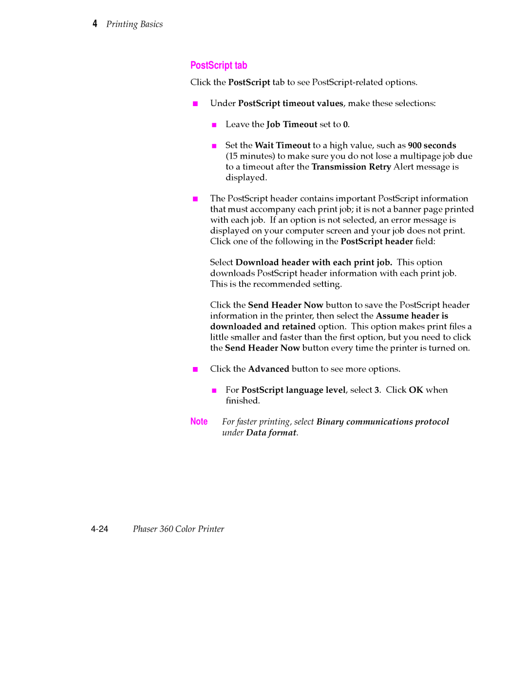 Tektronix 360 user manual PostScript tab 