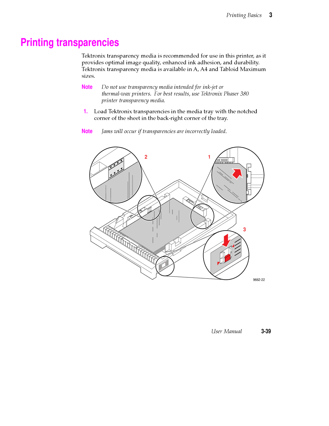 Tektronix 380 manual Printing transparencies 