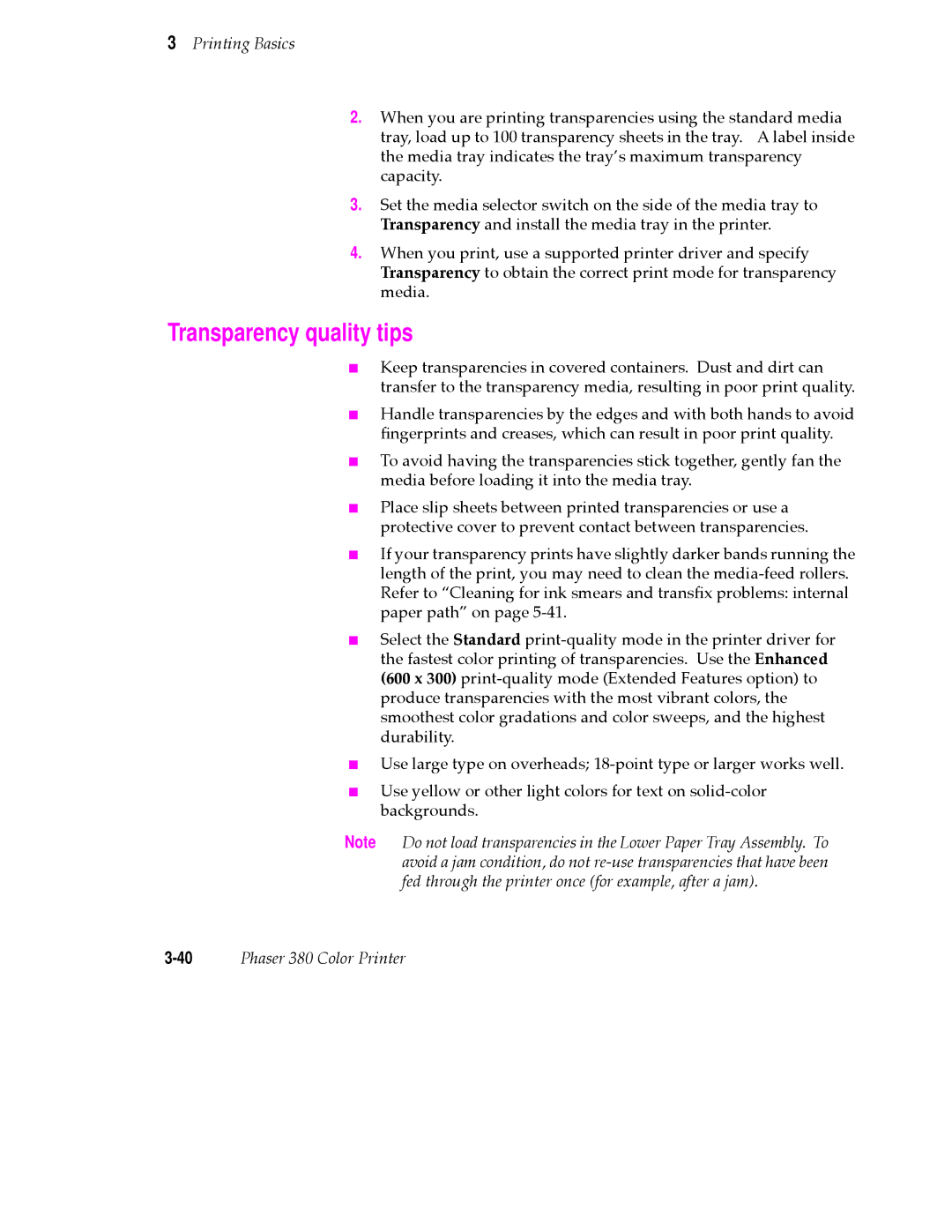 Tektronix 380 manual Transparency quality tips 