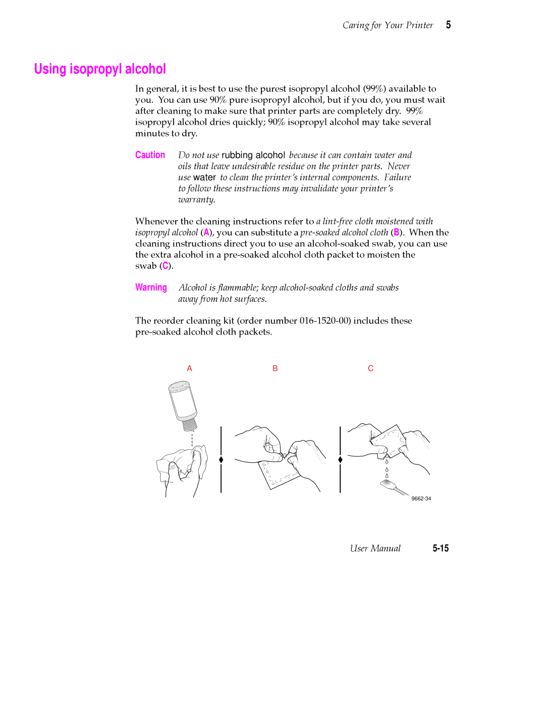 Tektronix 380 manual Using isopropyl alcohol 