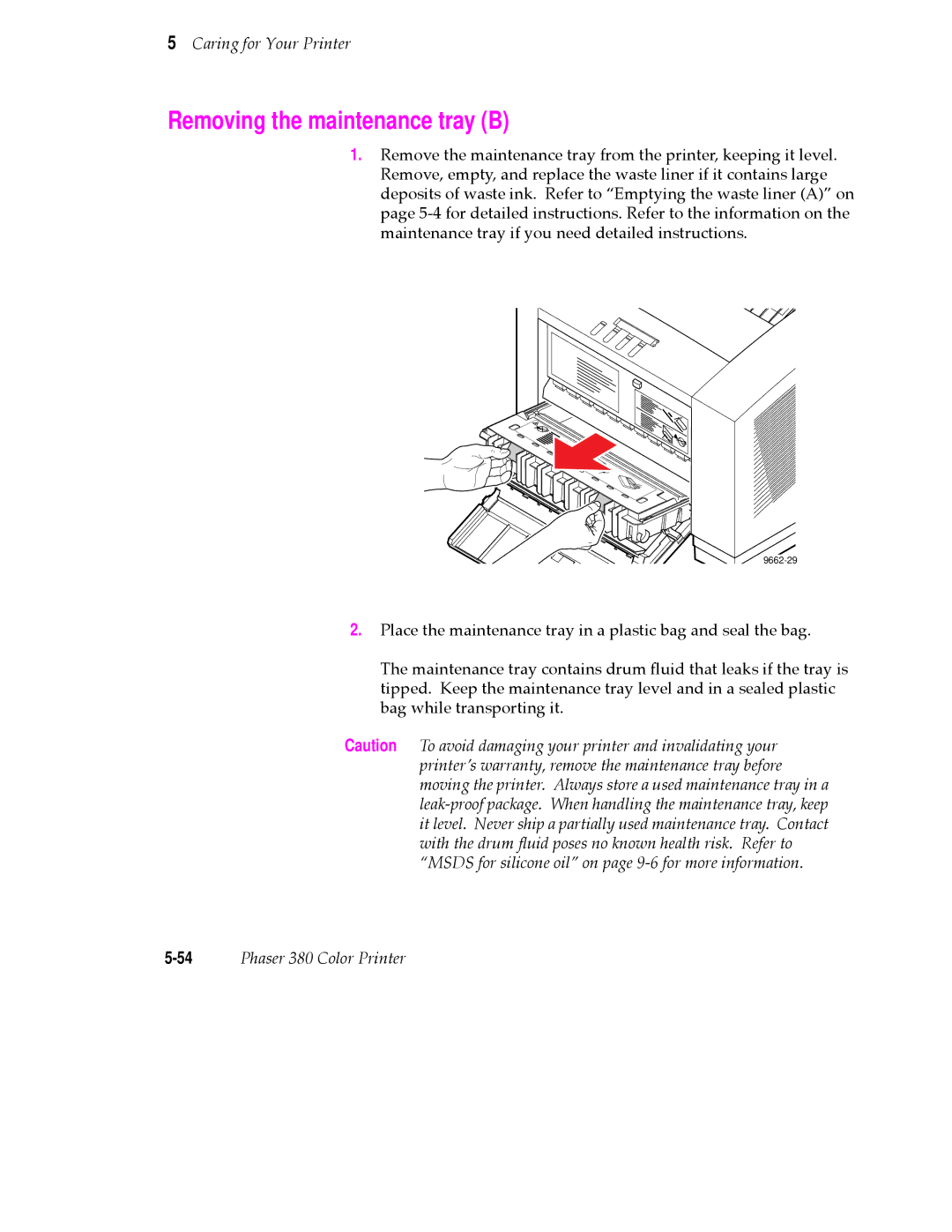 Tektronix 380 manual Removing the maintenance tray B 