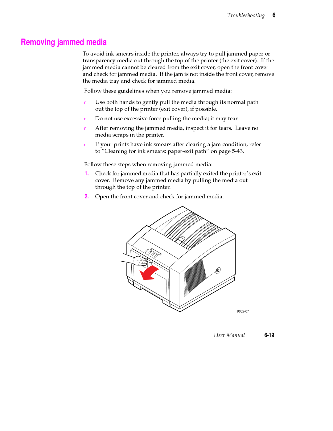 Tektronix 380 manual Removing jammed media 