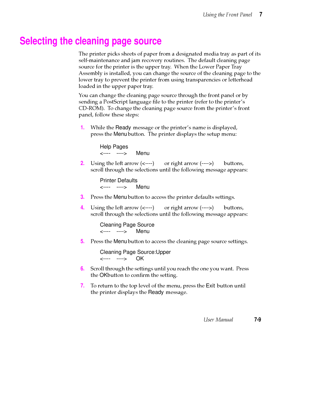 Tektronix 380 manual Selecting the cleaning page source 