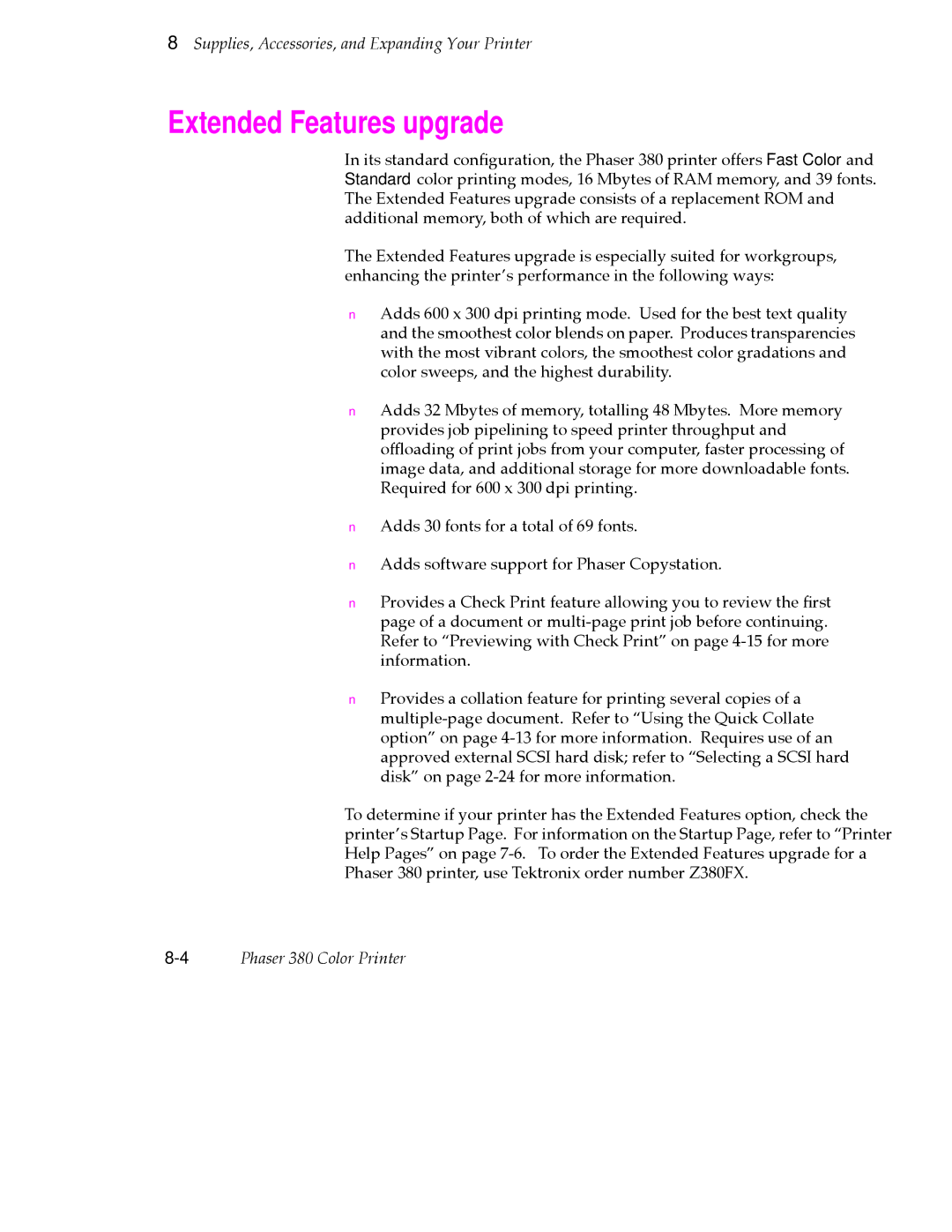 Tektronix 380 manual Extended Features upgrade 