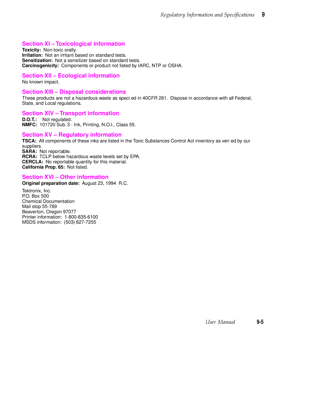 Tektronix 380 manual California Prop Not listed, Original preparation date August 23, 1994 R.C 