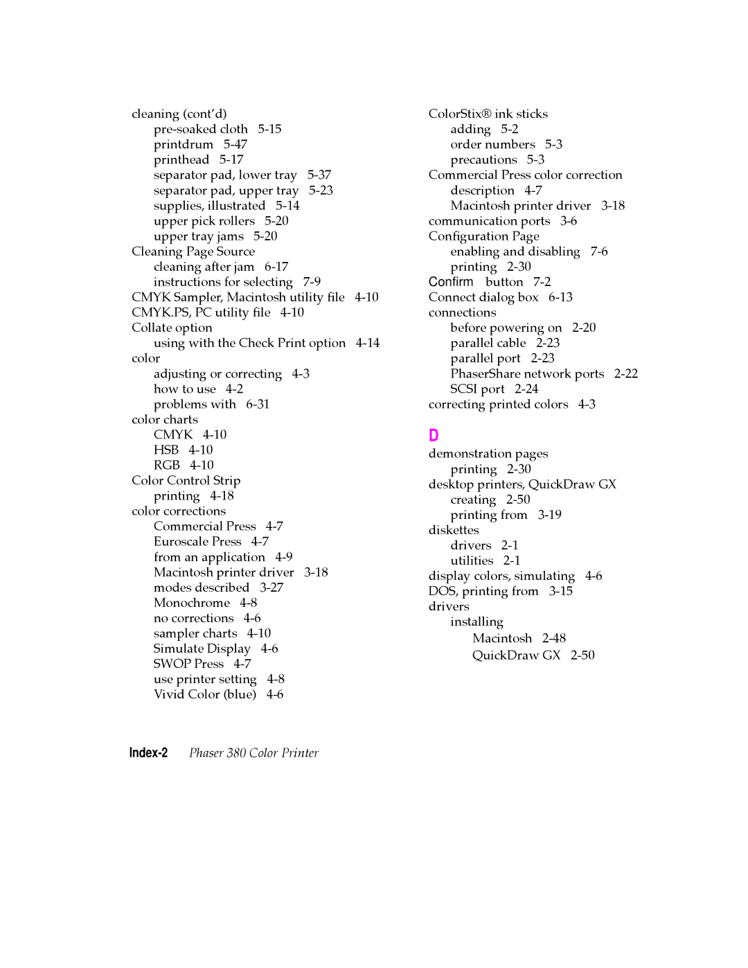 Tektronix manual Index-2Phaser 380 Color Printer 