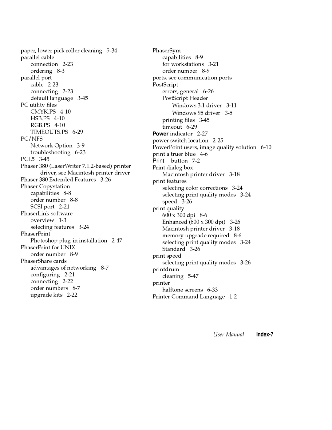 Tektronix 380 manual Pc/Nfs, Index-7 