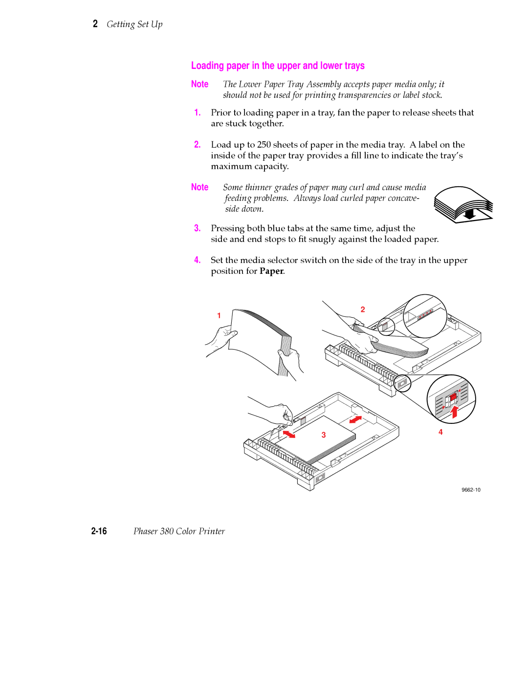 Tektronix 380 manual Loading paper in the upper and lower trays 