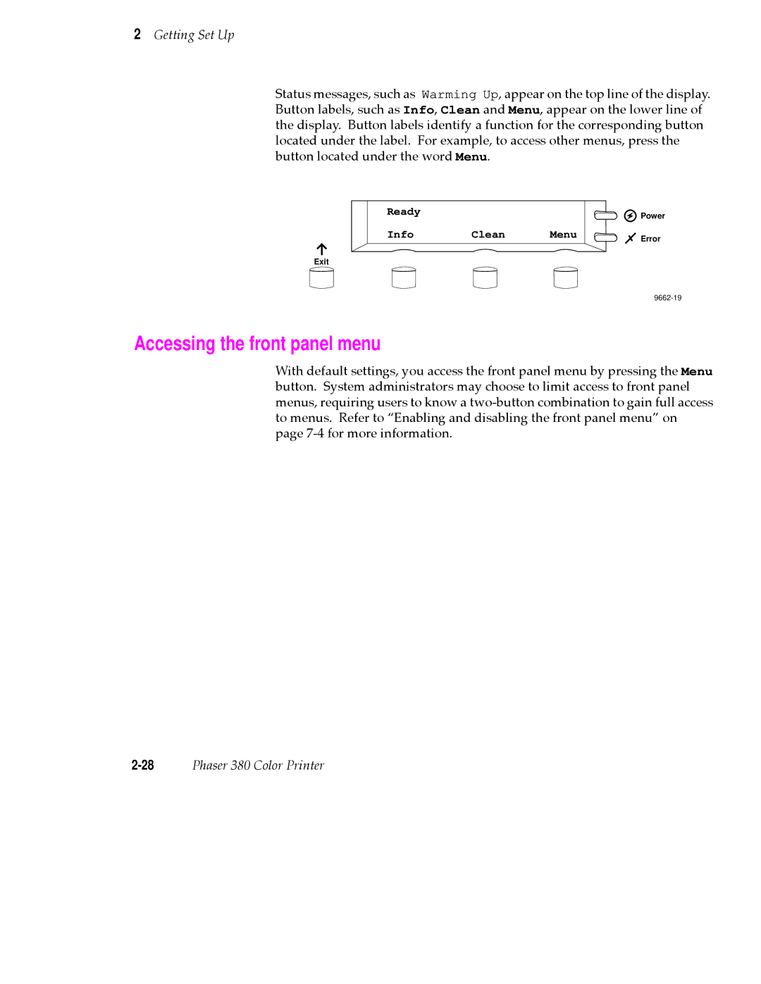 Tektronix 380 manual Accessing the front panel menu 