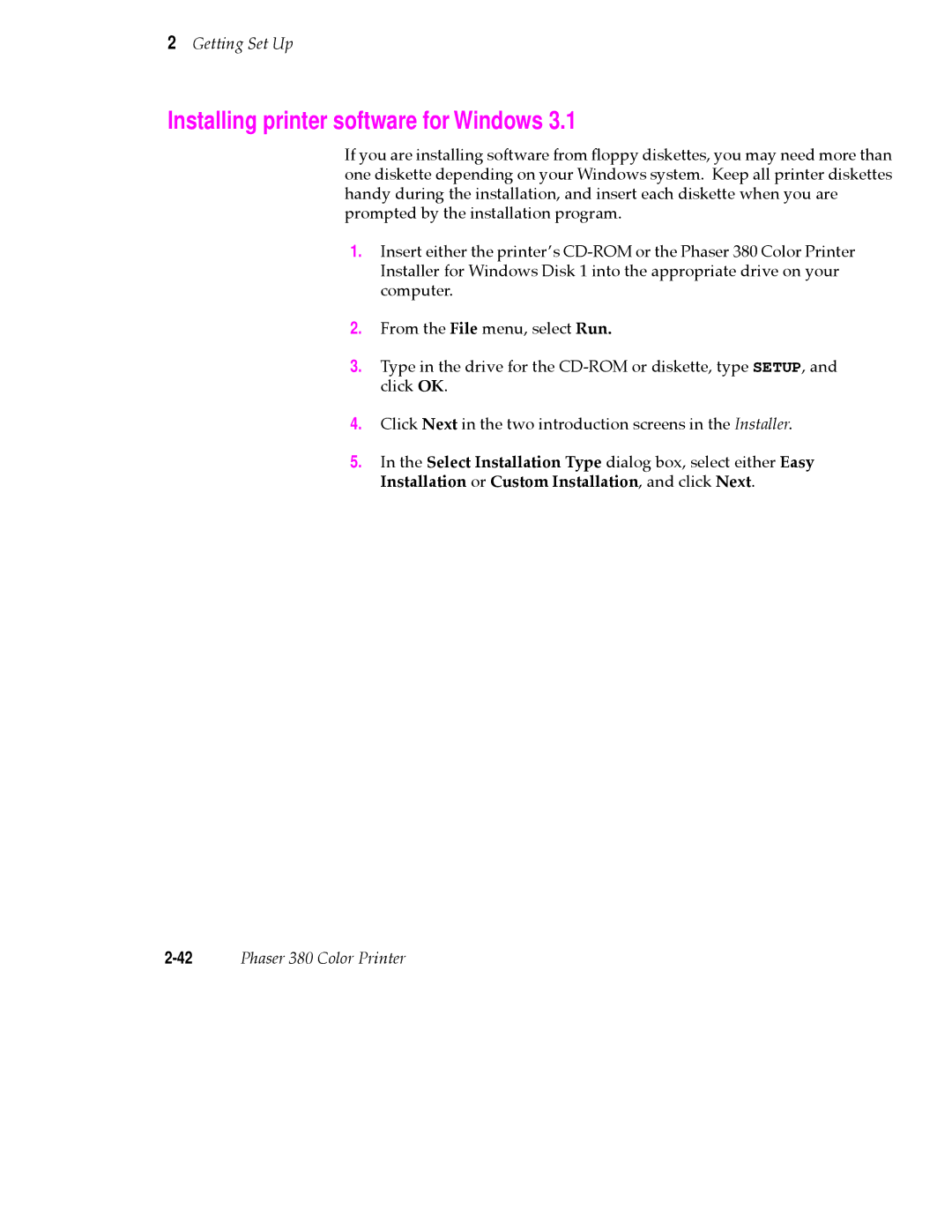 Tektronix 380 manual Installing printer software for Windows 