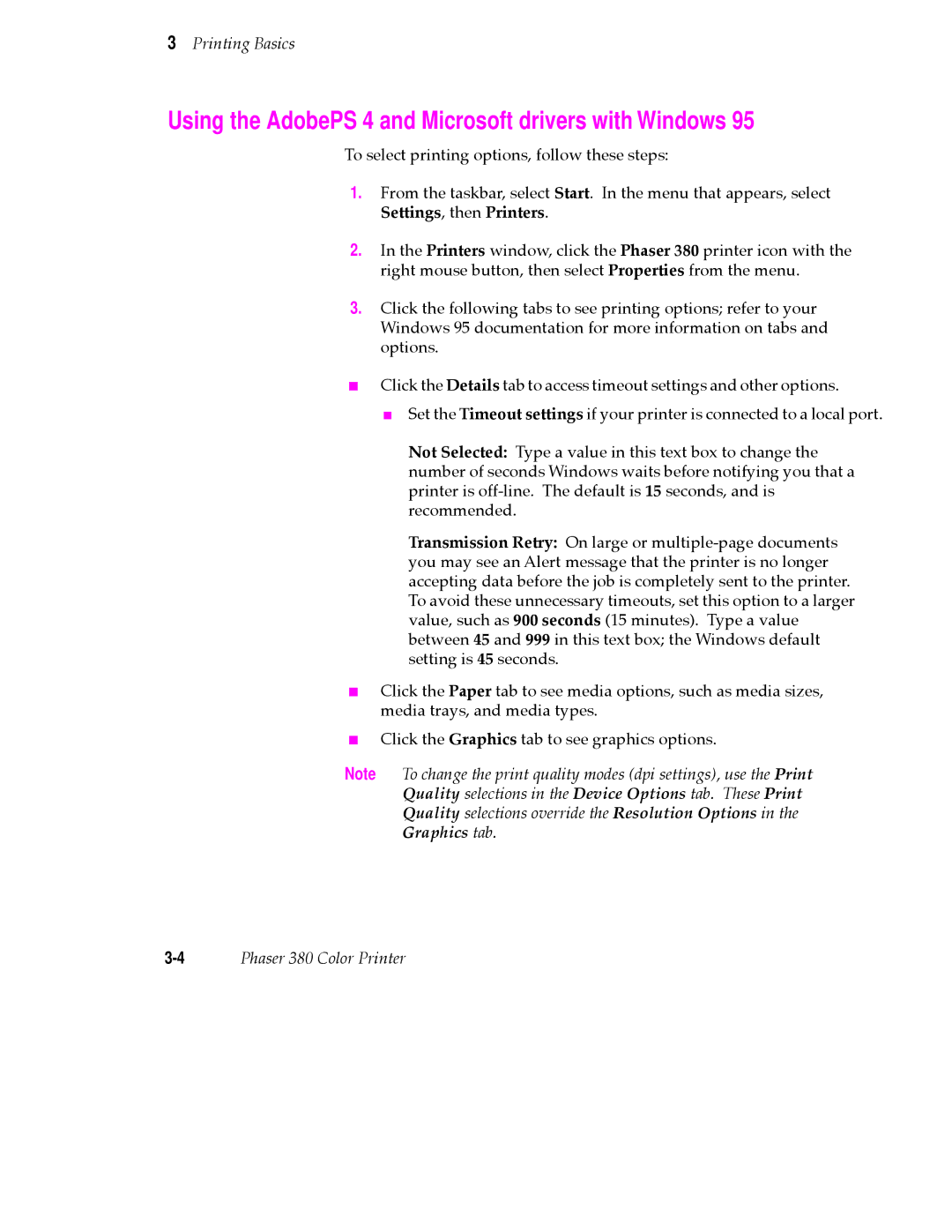 Tektronix 380 manual Using the AdobePS 4 and Microsoft drivers with Windows, Graphics tab 