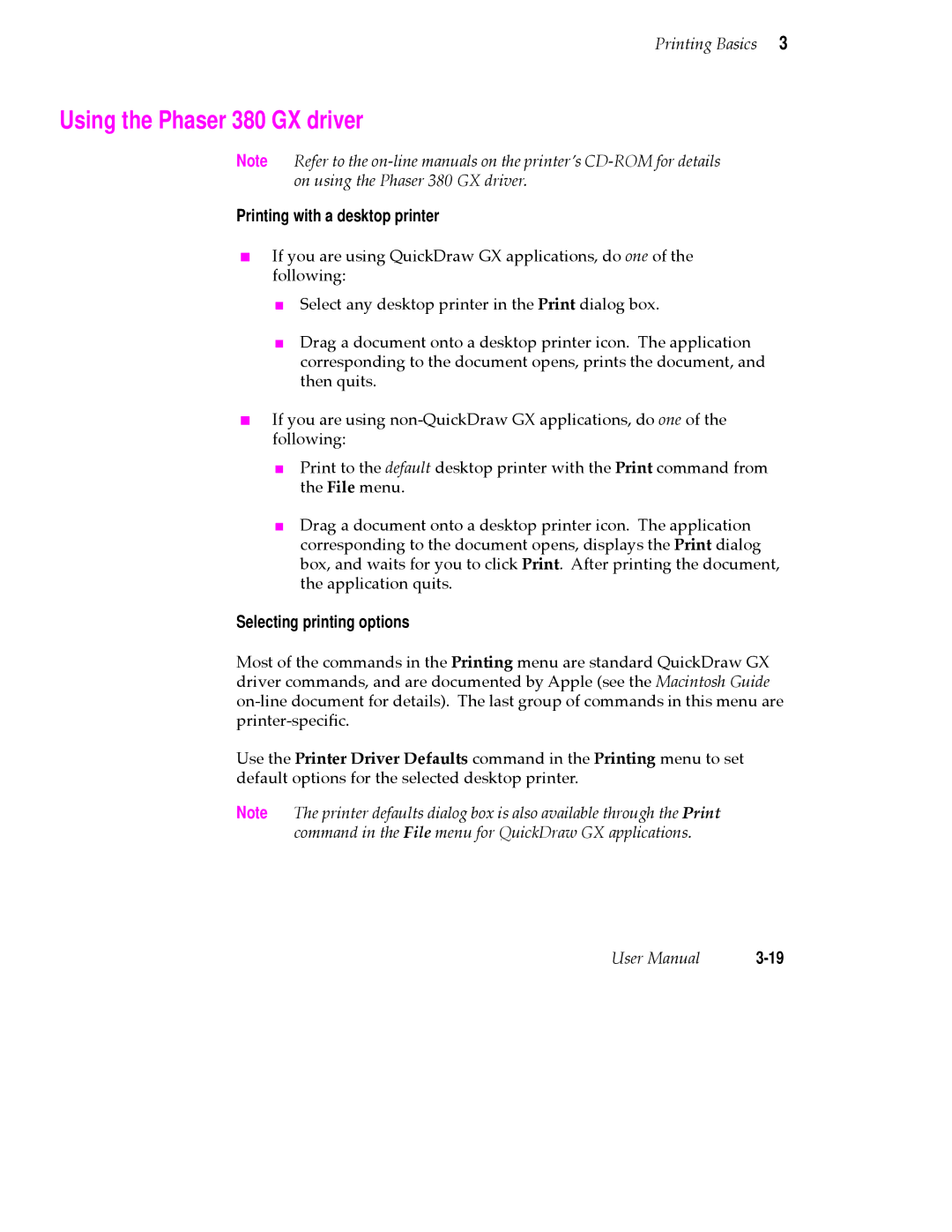 Tektronix manual Using the Phaser 380 GX driver, Printing with a desktop printer 