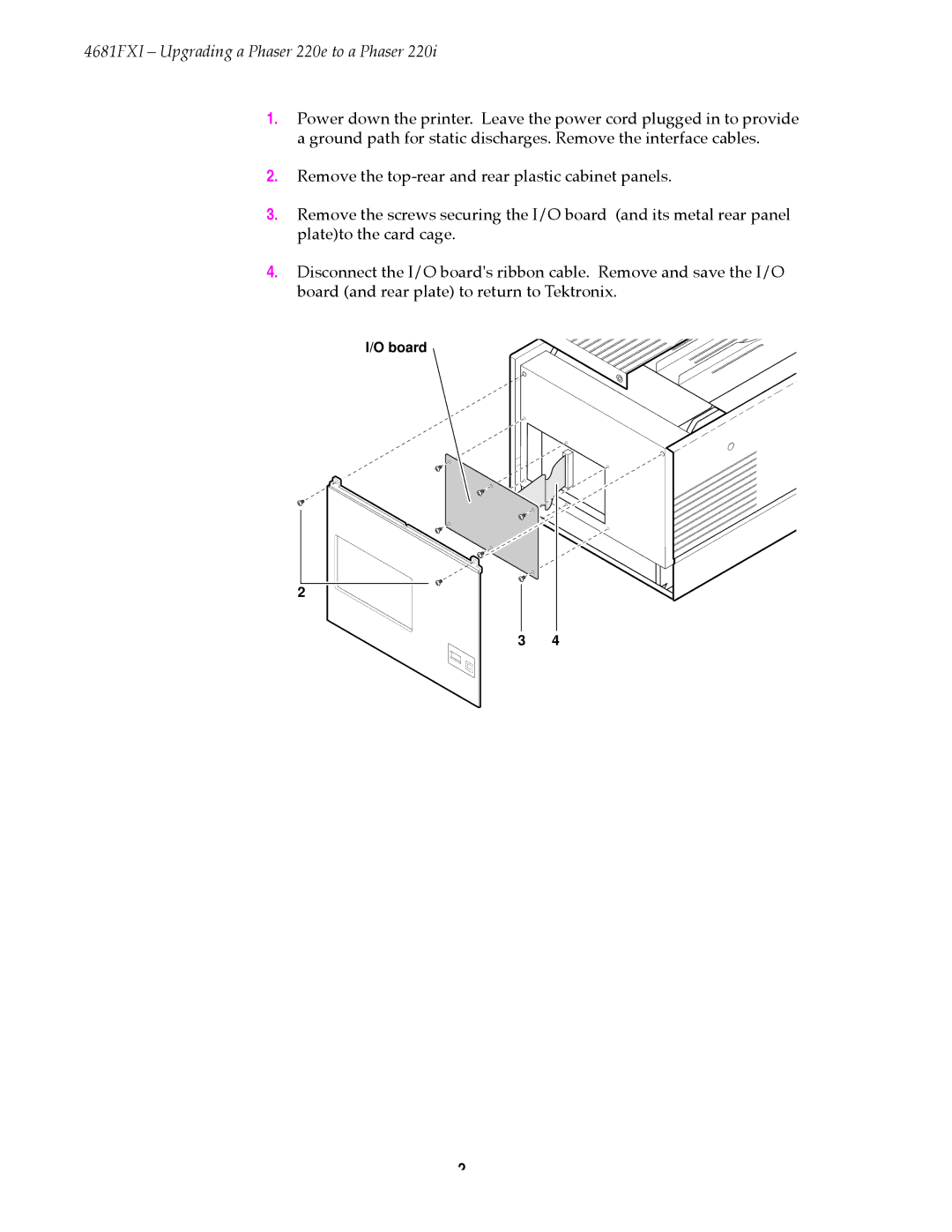 Tektronix instruction sheet 4681FXI Ð Upgrading a Phaser 220e to a Phaser 