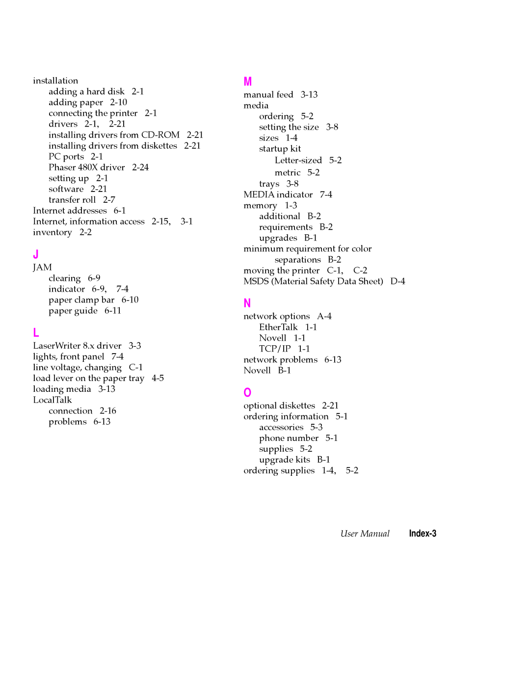 Tektronix 480X user manual Jam, Index-3 