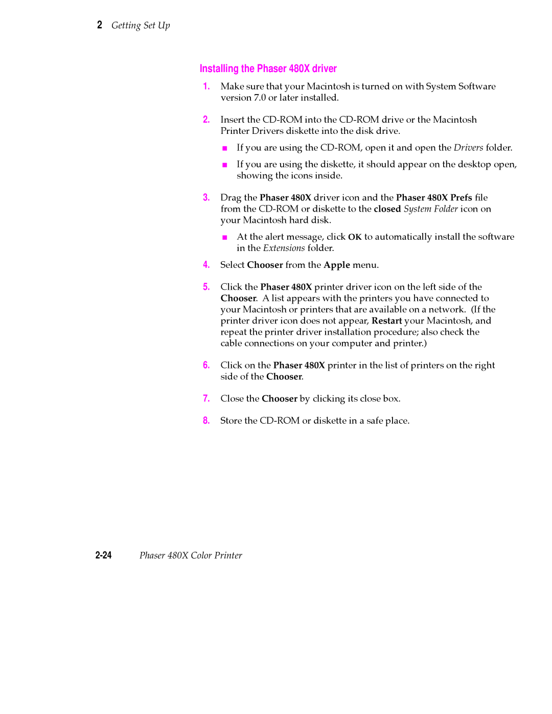 Tektronix user manual Installing the Phaser 480X driver 