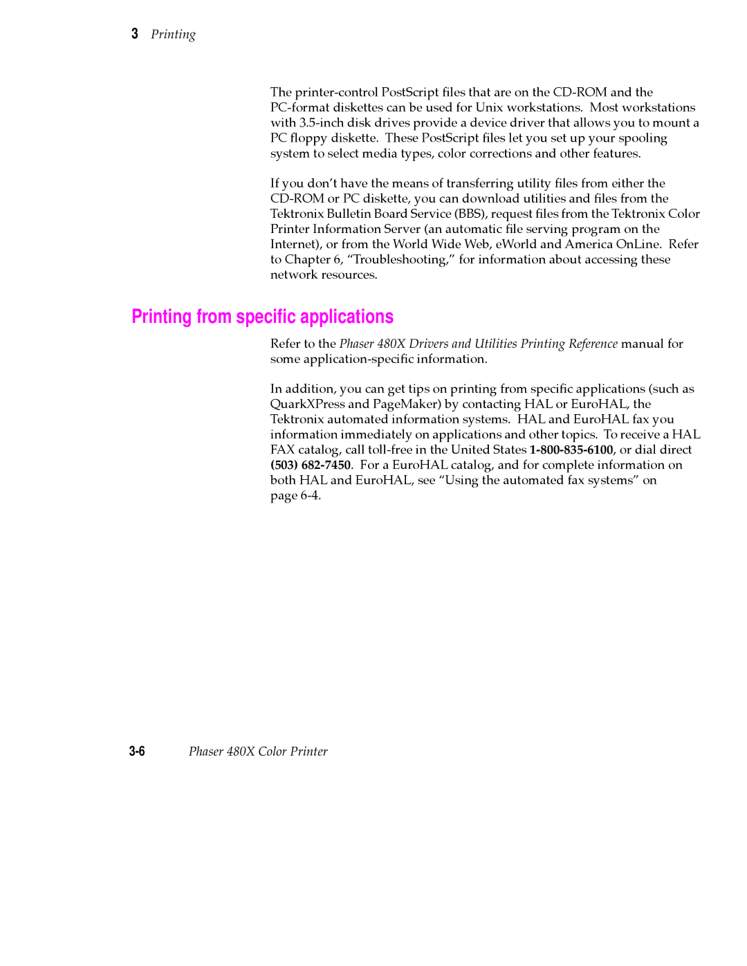 Tektronix 480X user manual Printing from speciﬁc applications 