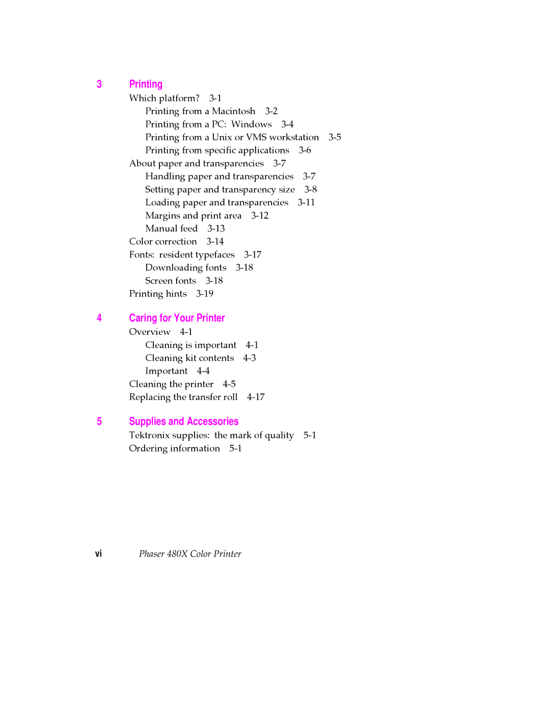 Tektronix 480X user manual Printing, Supplies and Accessories, Caring for Your Printer 