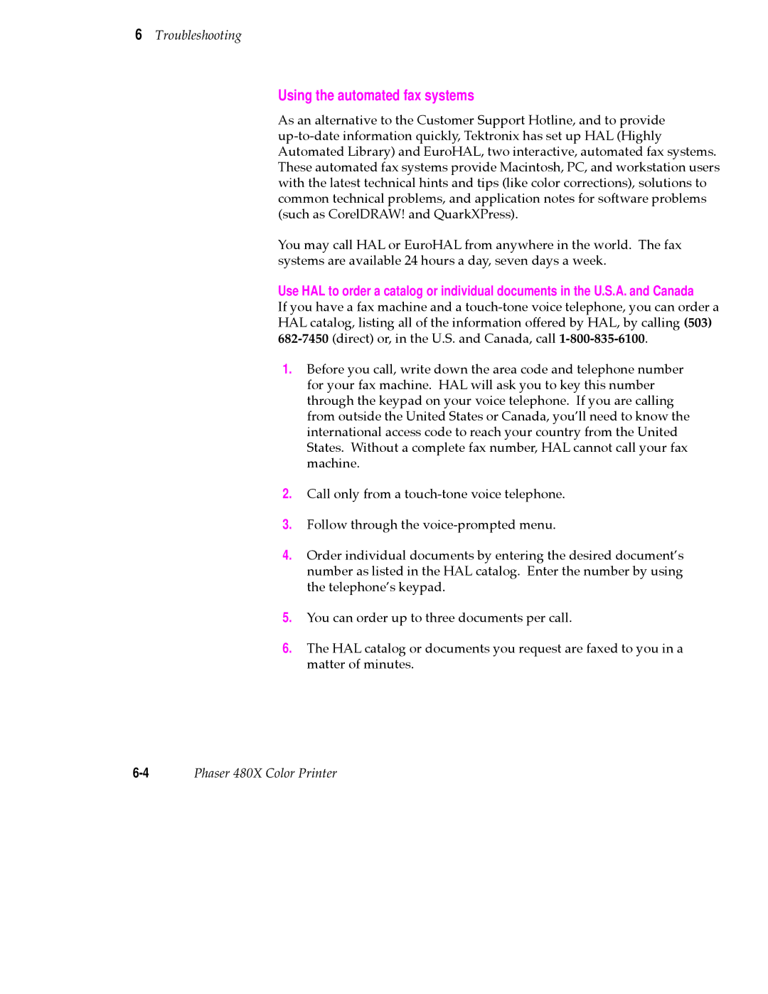 Tektronix 480X user manual Using the automated fax systems 