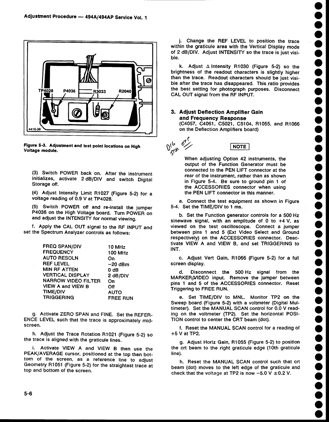 Tektronix 494AP service manual AdJustmantProcedure- 494A/4g4ApServiceVot. .l, TIME/DIVAUTO Triggeringfreerun 