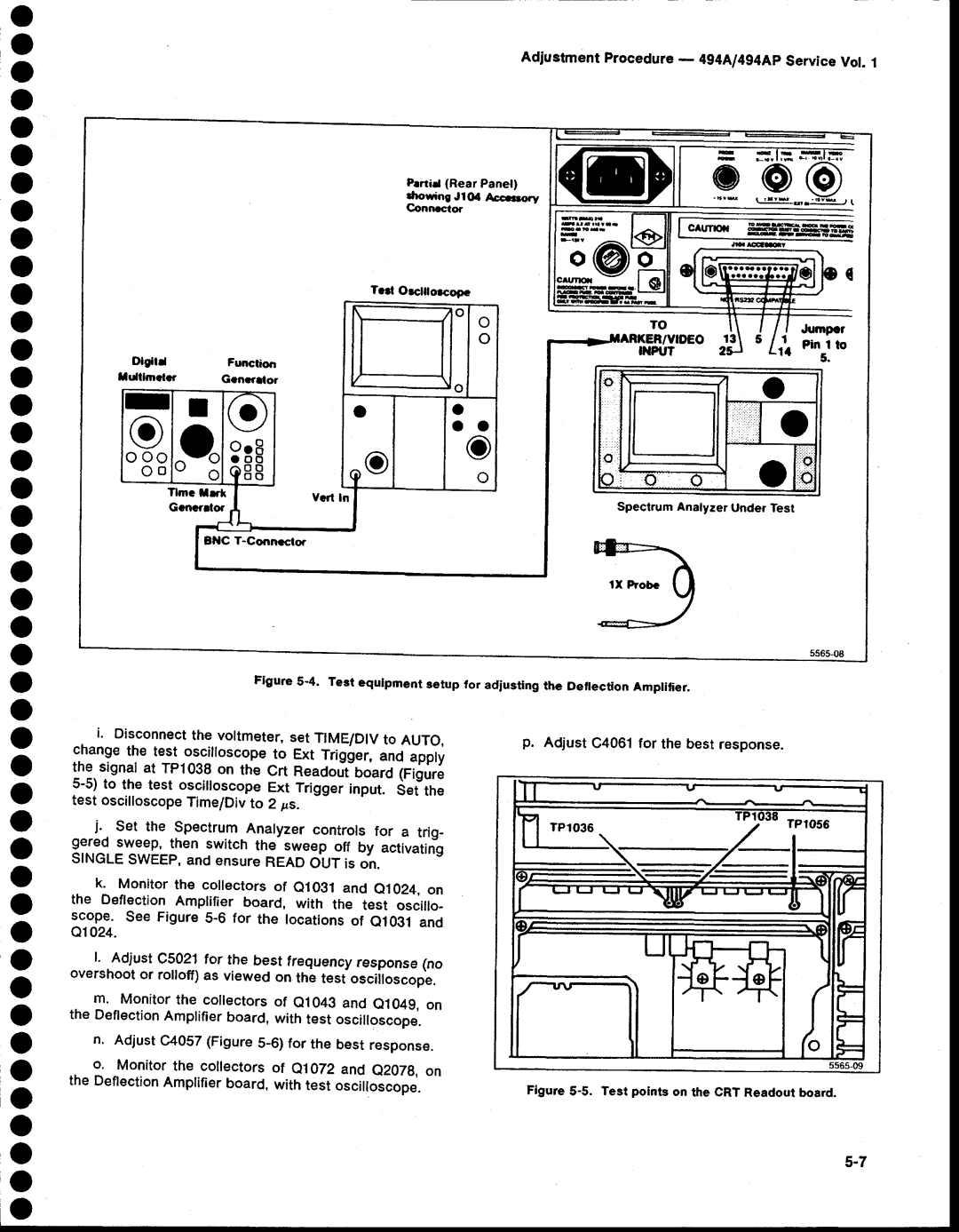 Tektronix 494AP Adiustment Procedure- 4g4Al4g4Ap ServiceVol, Test equlpment setup for adiusting the D€flection Amplifier 