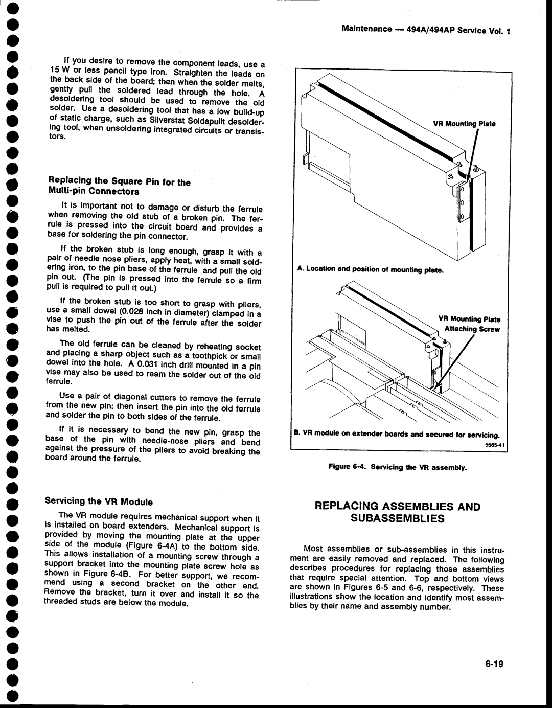 Tektronix 494AP service manual O o E a o o o c o o A o o a o a o o, Replacingassembliesand Subassemblies 