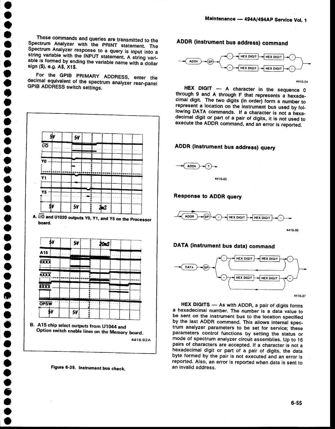 Tektronix 494AP service manual ADDRinstrumentbusaddresscommand, Responseto ADDRquery DATAinstrumentbus data command 