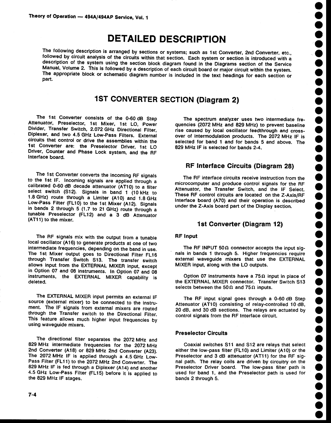 Tektronix 494AP O o o o o o o o o o, RF InterfaceCircuits Diagram28, Lst ConverterDiagram12, PreselectorCircuits 