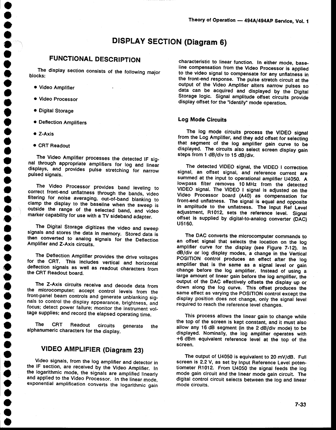 Tektronix 494AP service manual Functionaldescrtption, VIDEOAMpLtFtERDiagram23, Theoryof Operation- 4g4ful4g4ApServtce,Vot 