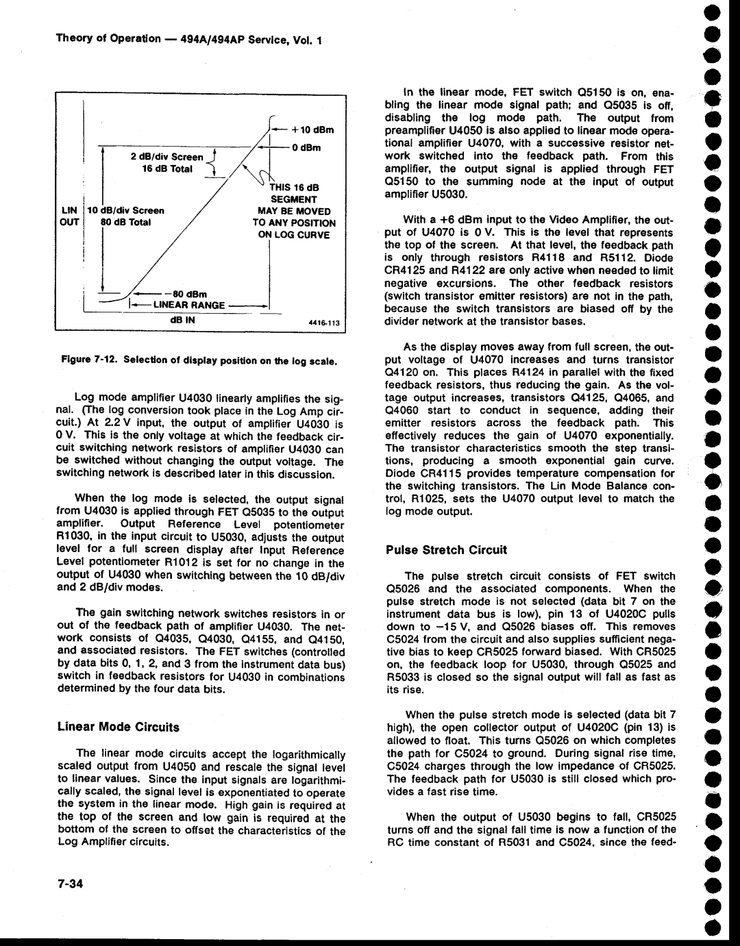 Tektronix 494AP service manual Theory of Operaton 494l4g4Ap Servlce,Vol, Selecdon ol display positlon on lhe log scale 