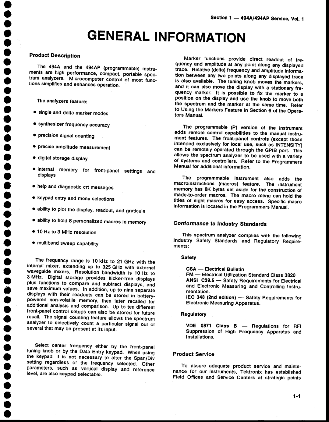 Tektronix 494AP service manual A o o o o, Sedon 1 4g4l494Ap Servlce,Vol 