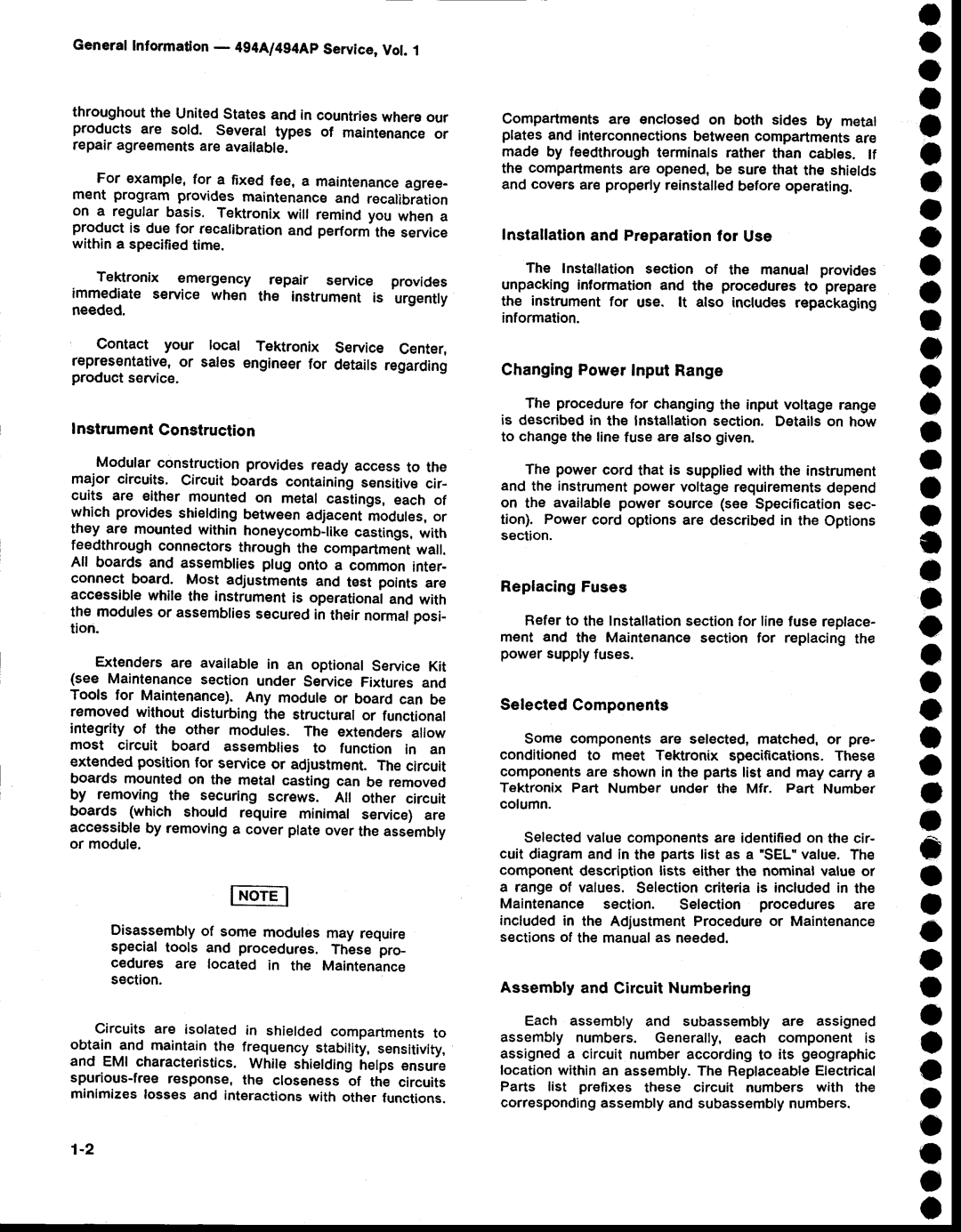 Tektronix 494AP service manual O a O o O o o o, Sel, Value 