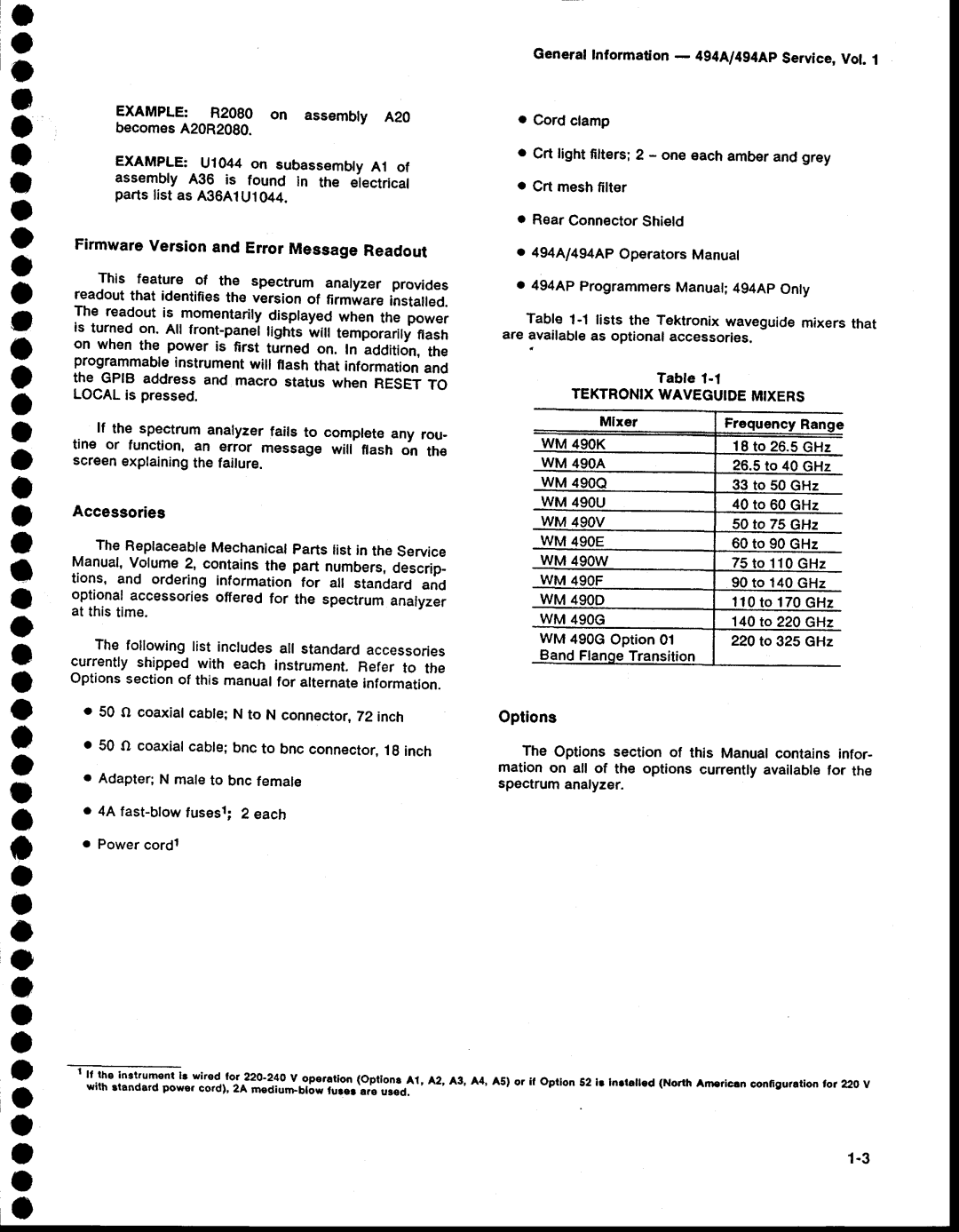 Tektronix 494AP service manual Mlxer 18to 26.5to 33 to 490U 40 to, WM 49OV, WM 490E 490W, 10to 170GHz 