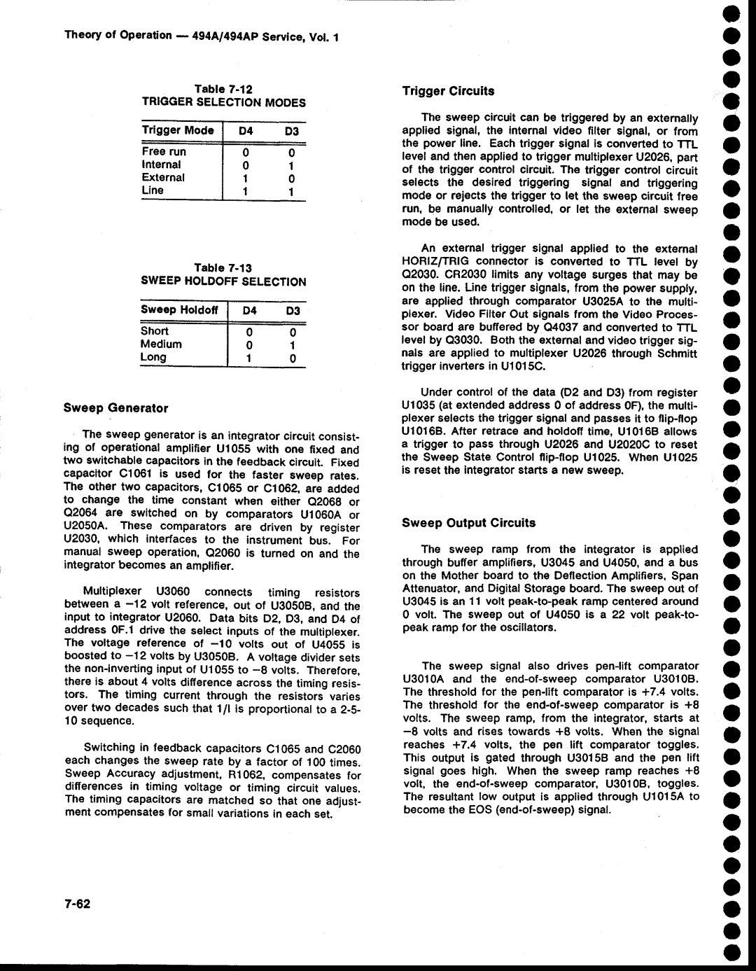 Tektronix O a o o a o o o a o o o o o, Theory of Operation- 494A/494ApService,Vol Tabte7-12, Triggerselectionmodes 