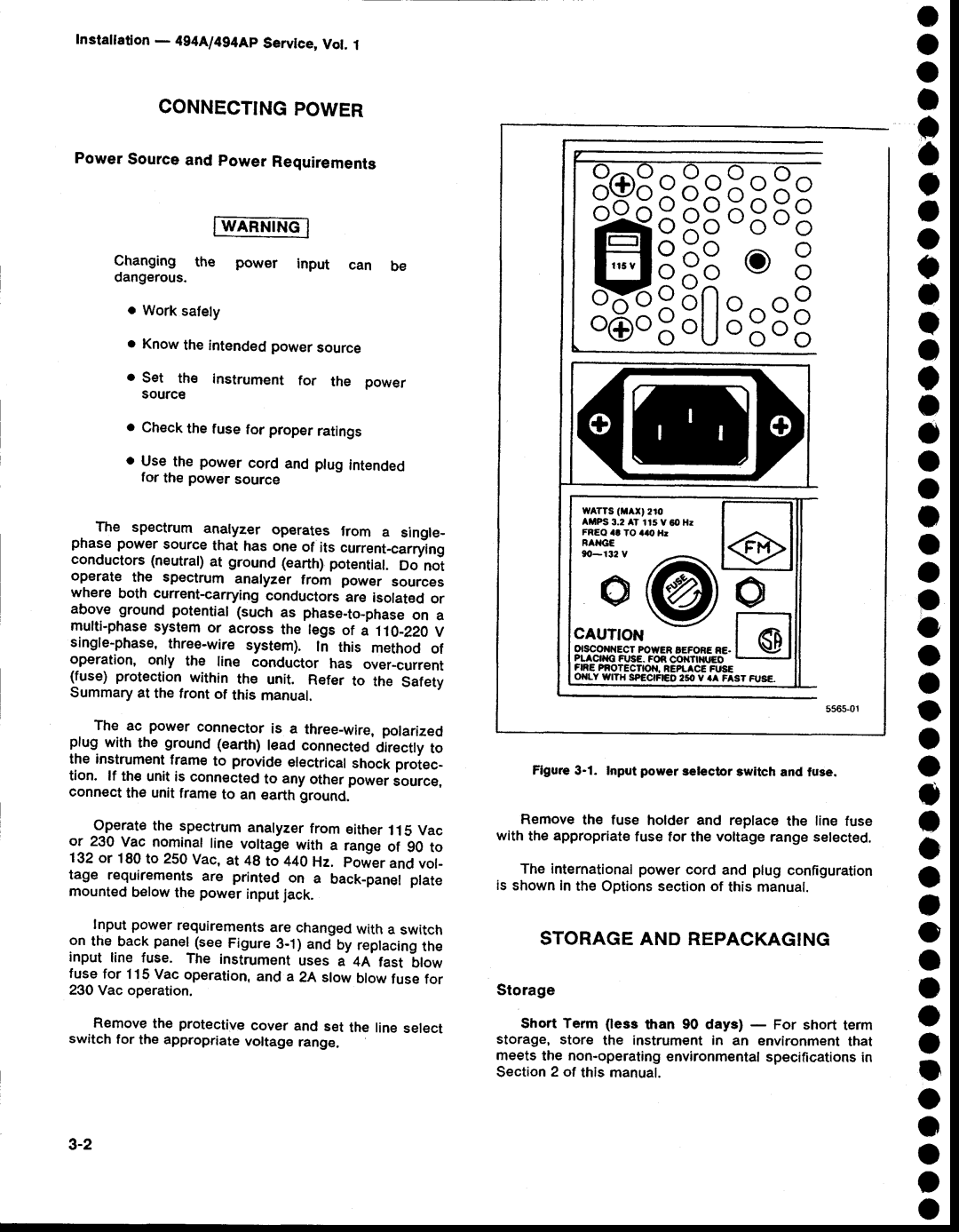 Tektronix 494AP service manual O o o A o o o o o o o, Connectingpower, PowerSourceand power Requirements 