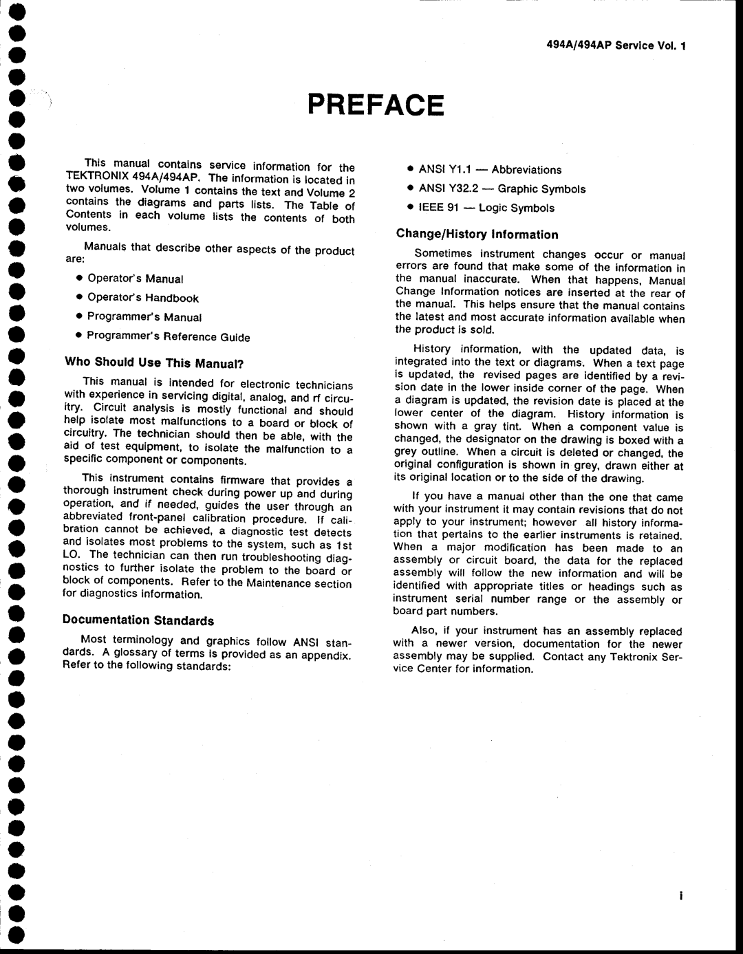 Tektronix service manual O o, A o, 494A/494APServiceVot.1 