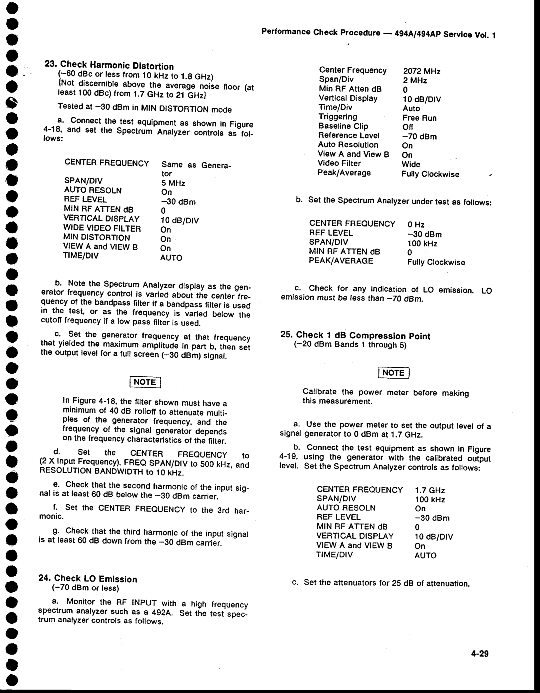 Tektronix 494AP service manual O a, CheckLO Emission -70 dBmor tess, Autoresoln, Otsplay, Widevideofilter Mindistortion 