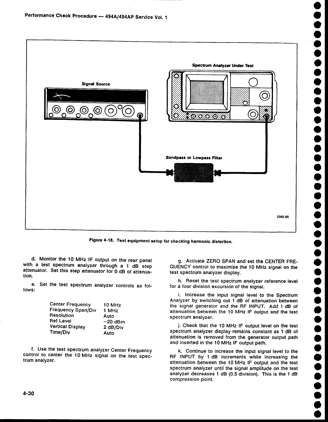 Tektronix 494AP PerformanceCheckprocedure- 4g4Al4g4ApServiceVol.1, Test equipmentsetuplor checklngharmonicdistortion 