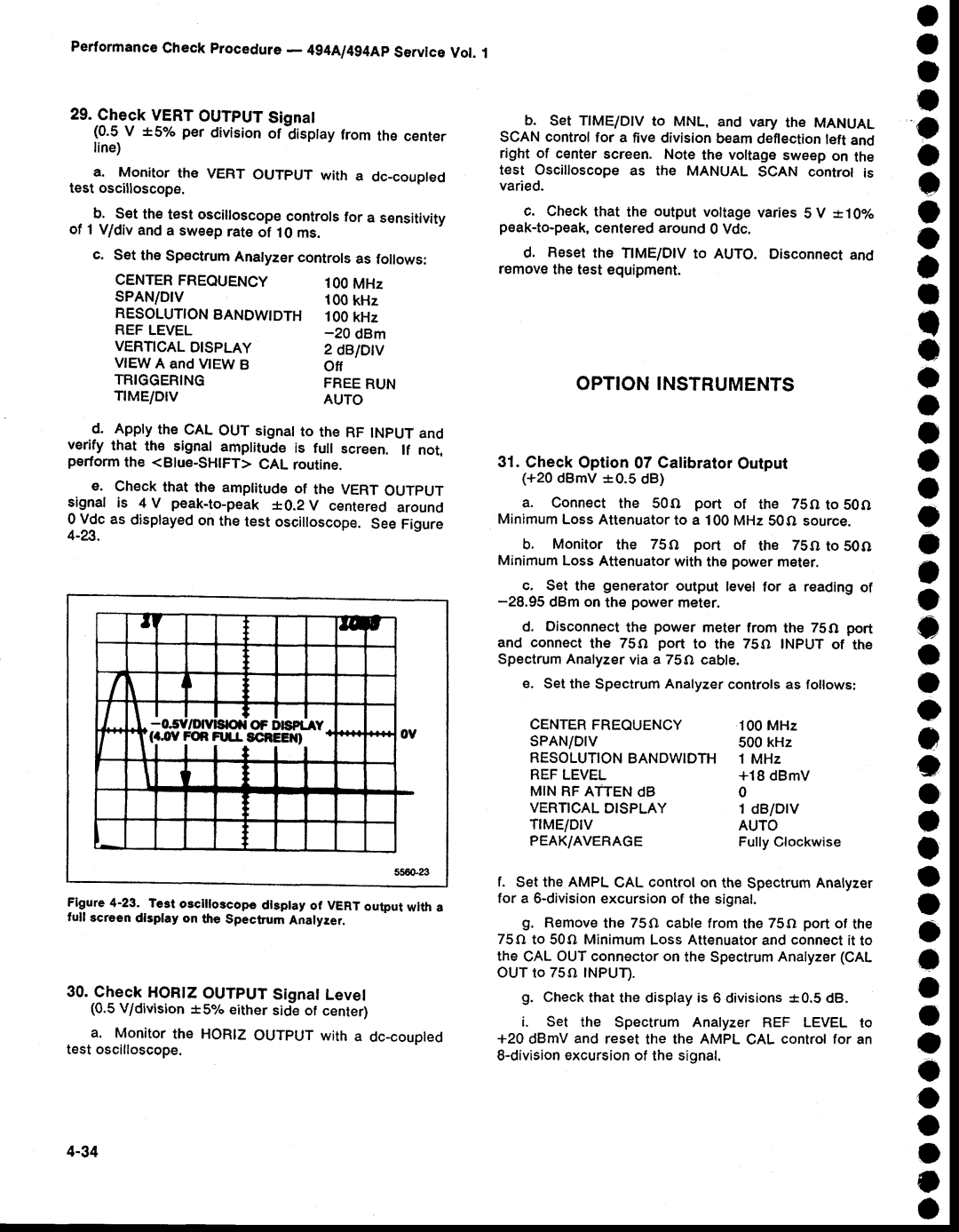 Tektronix 494AP service manual Rrttl, Optioninstruments, I3fil l t r l, CheckHORIZOUTPUTSignatLevel, Triggeringfreerun 