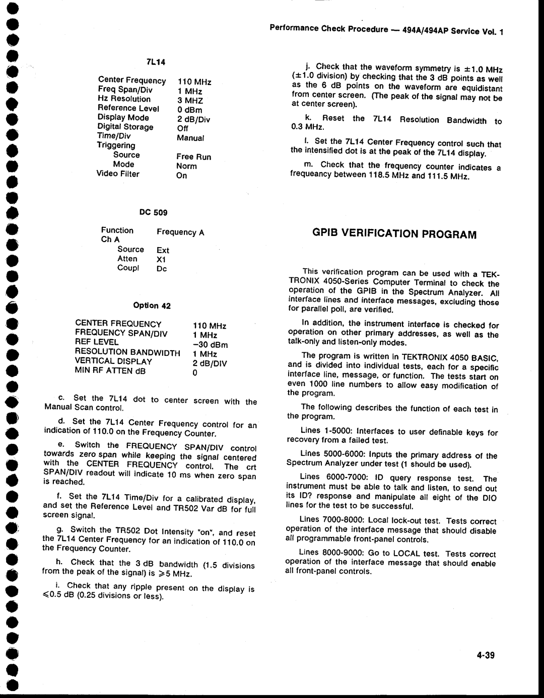 Tektronix 494AP service manual A o o o c, Gpibverificationprogram 