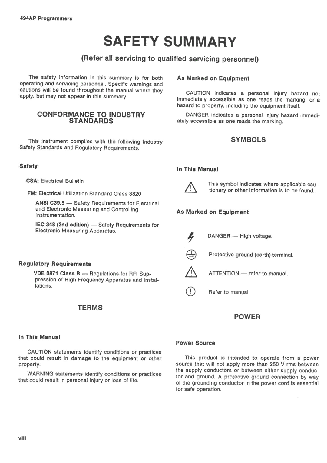 Tektronix 494AP manual 