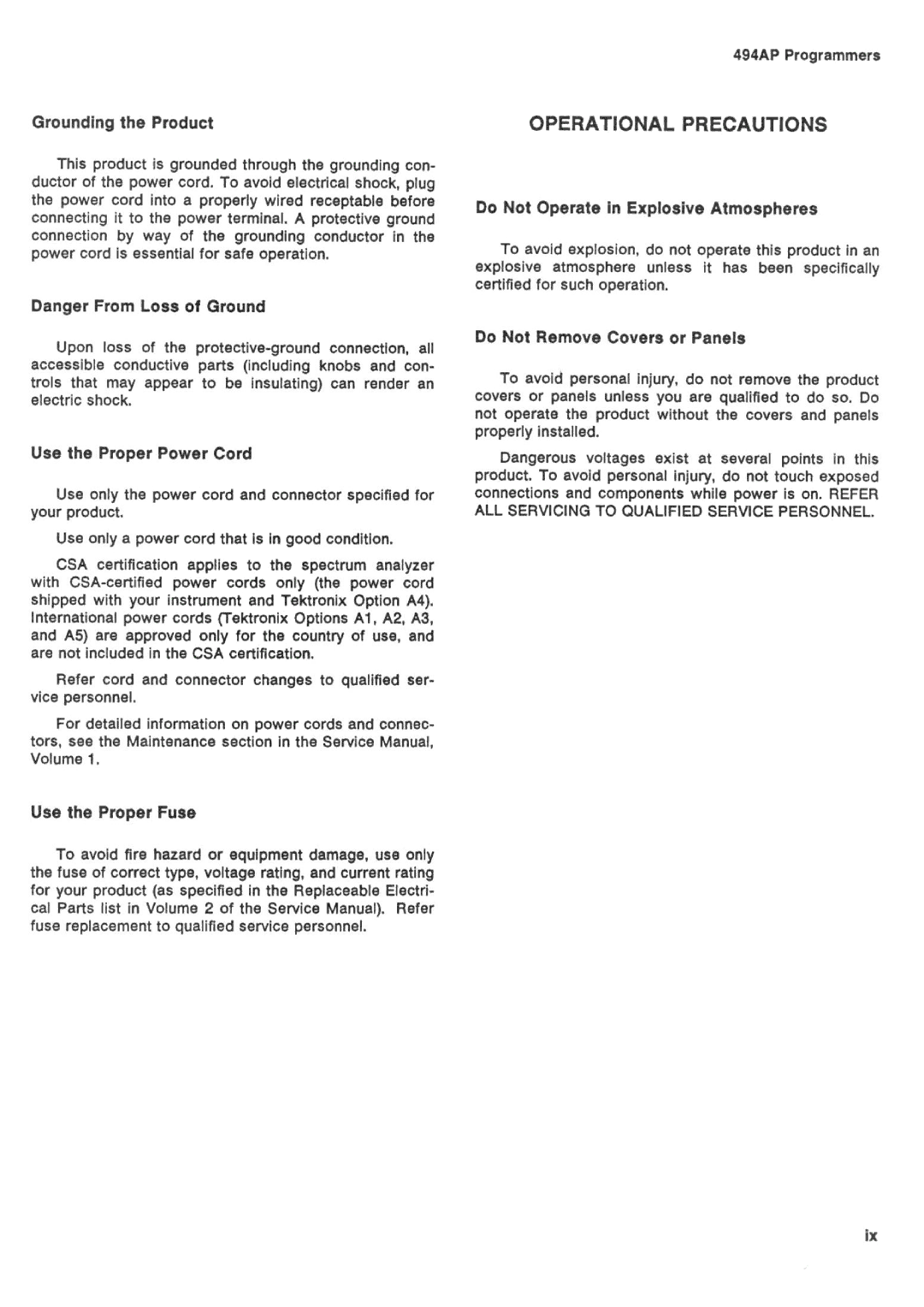 Tektronix 494AP manual 