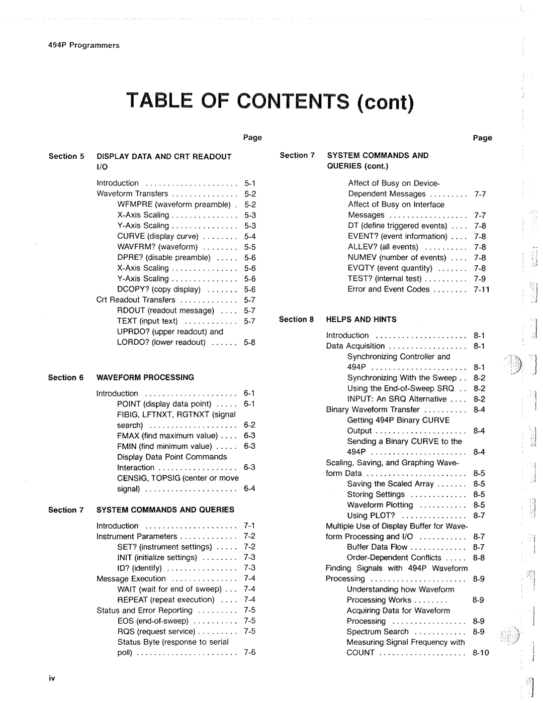 Tektronix 494P manual 