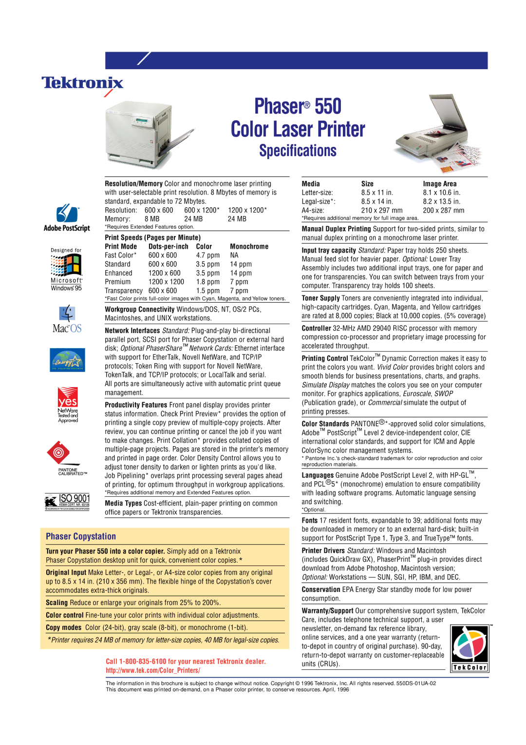 Tektronix 550 brochure Phaser Copystation 