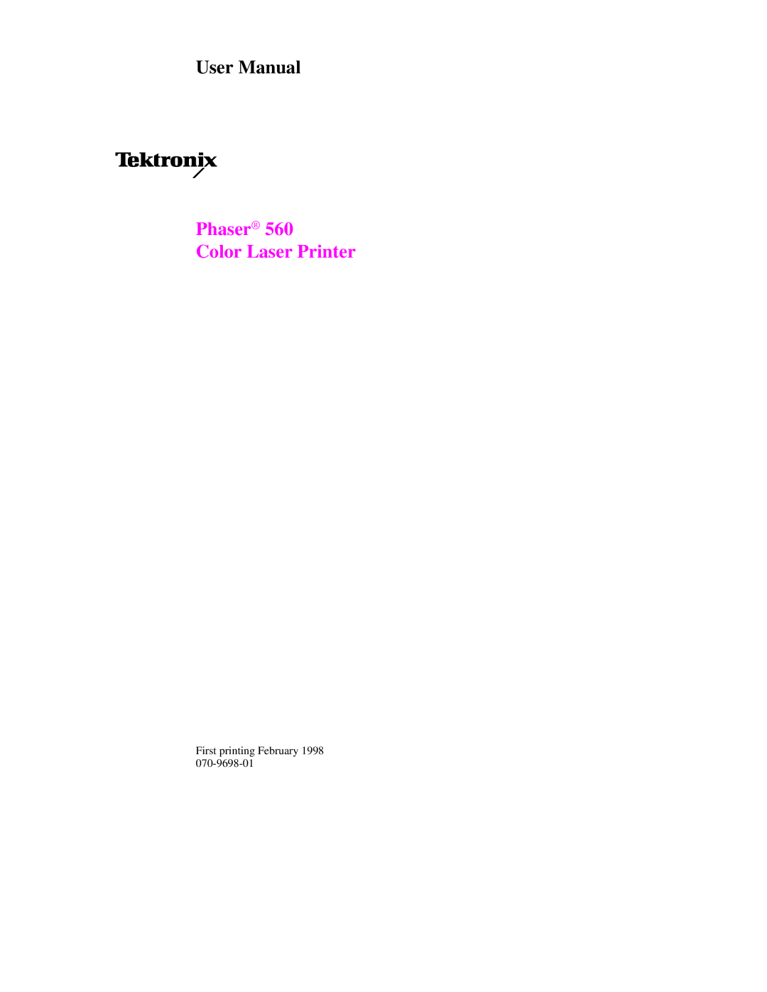 Tektronix 560 user manual Phaser Color Laser Printer 