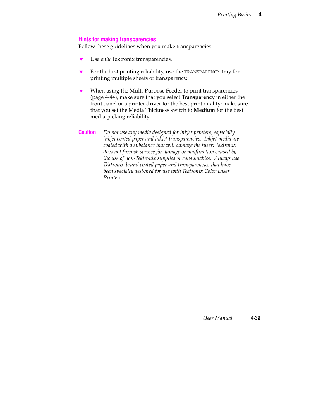 Tektronix 560 user manual Hints for making transparencies 