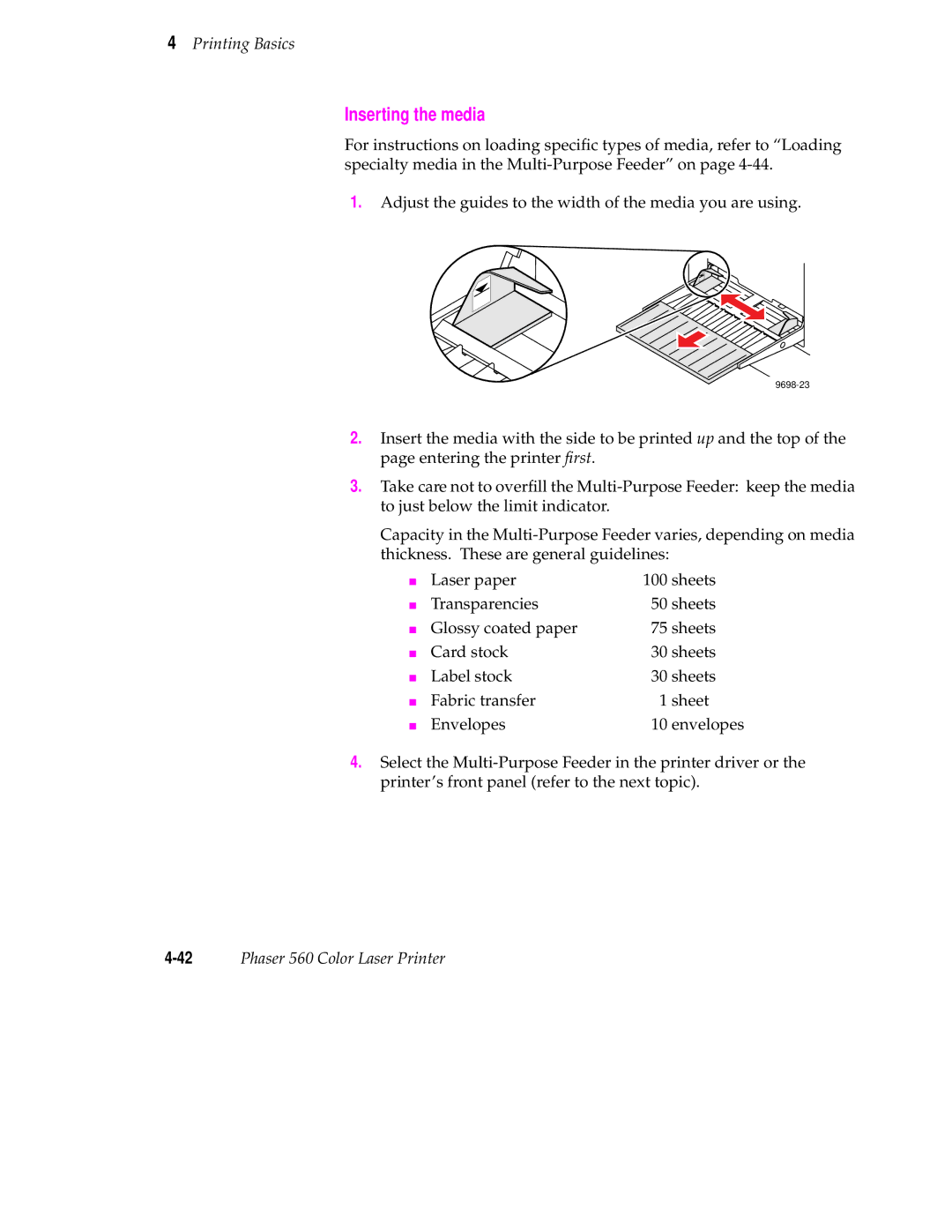 Tektronix 560 user manual Inserting the media 