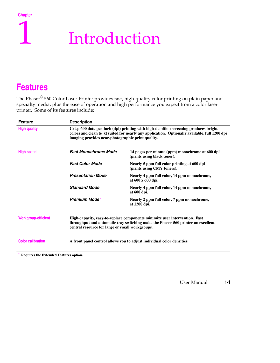 Tektronix 560 user manual Features, Chapter, Feature Description 