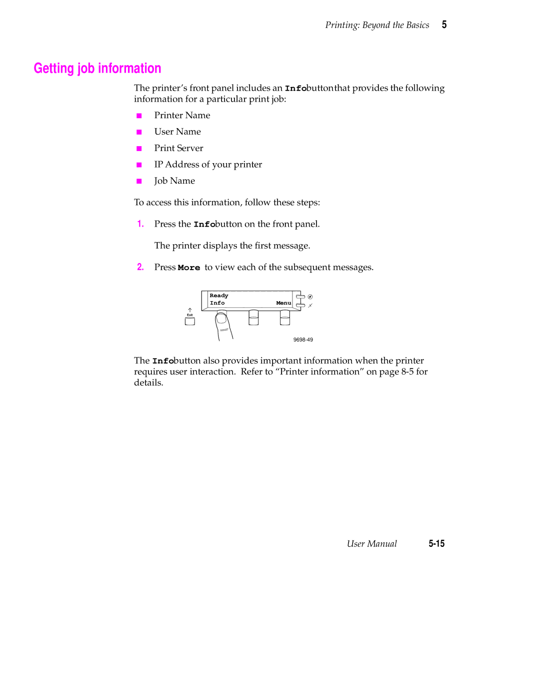 Tektronix 560 user manual Getting job information 