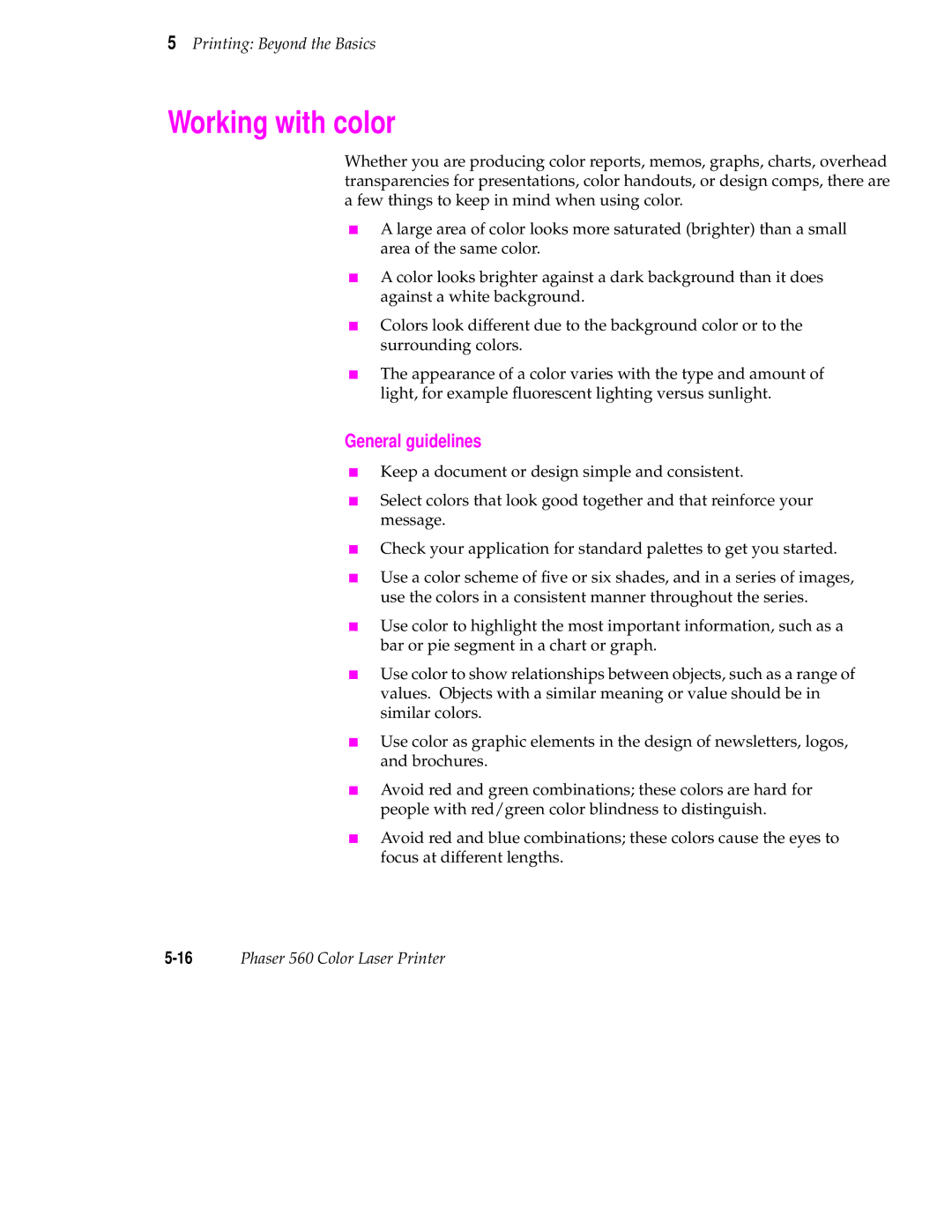 Tektronix 560 user manual Working with color, General guidelines 